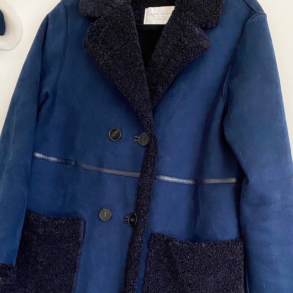 ZARA Peacoat. Faux Suede Coat + Matching Gloves